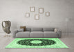 Machine Washable Persian Emerald Green Traditional Area Rugs in a Living Room,, wshtr3482emgrn