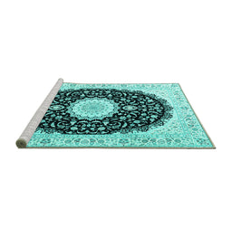 Sideview of Machine Washable Persian Turquoise Traditional Area Rugs, wshtr3482turq