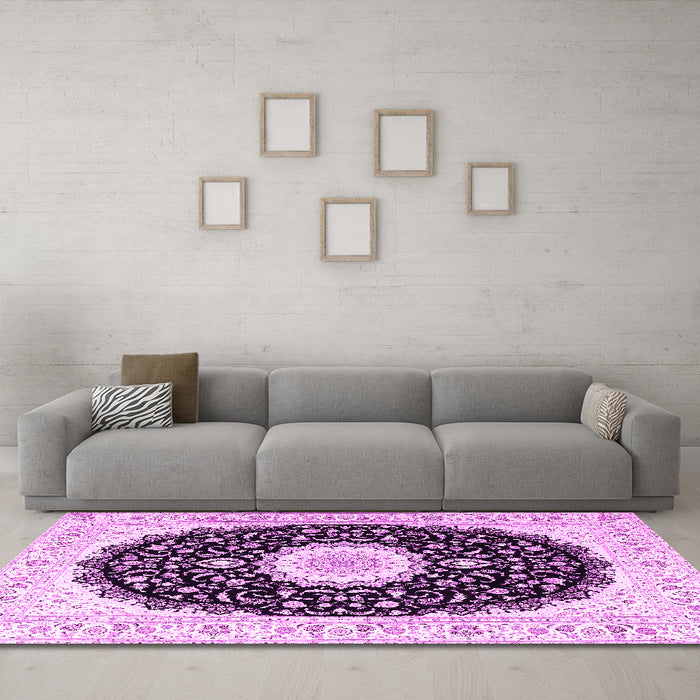 Machine Washable Persian Pink Traditional Rug in a Living Room, wshtr3482pnk