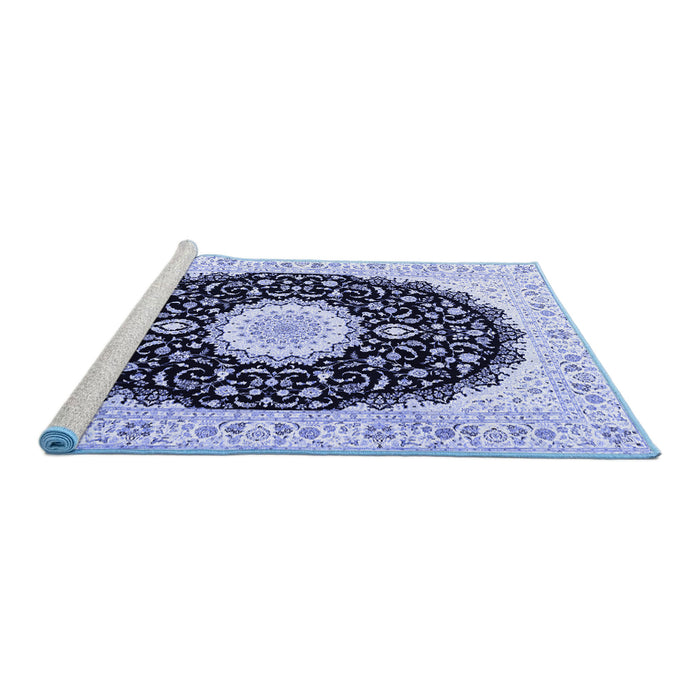 Sideview of Machine Washable Persian Blue Traditional Rug, wshtr3482blu