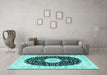 Machine Washable Persian Turquoise Traditional Area Rugs in a Living Room,, wshtr3482turq