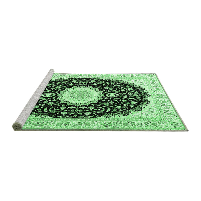 Sideview of Machine Washable Persian Emerald Green Traditional Area Rugs, wshtr3482emgrn