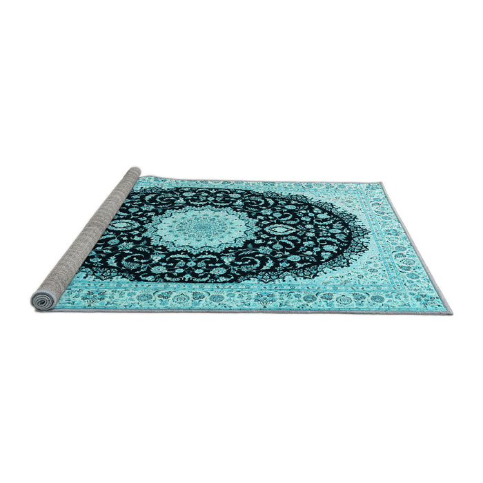 Sideview of Machine Washable Persian Light Blue Traditional Rug, wshtr3482lblu