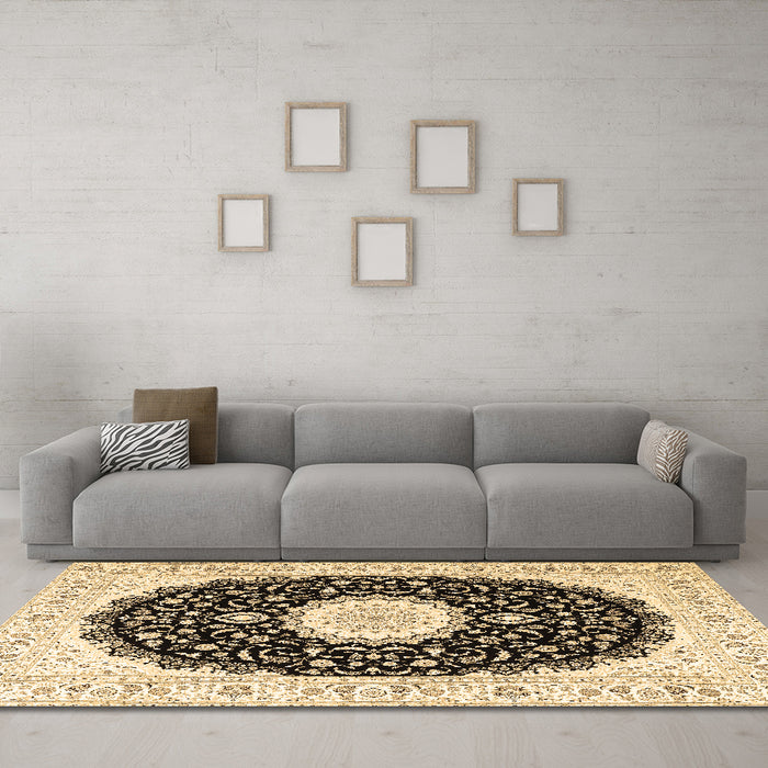 Machine Washable Persian Brown Traditional Rug in a Living Room,, wshtr3482brn