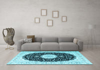 Machine Washable Persian Light Blue Traditional Rug, wshtr3482lblu