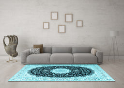 Machine Washable Persian Light Blue Traditional Rug in a Living Room, wshtr3482lblu