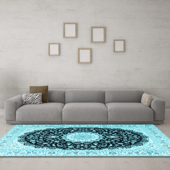 Machine Washable Persian Light Blue Traditional Rug in a Living Room, wshtr3482lblu