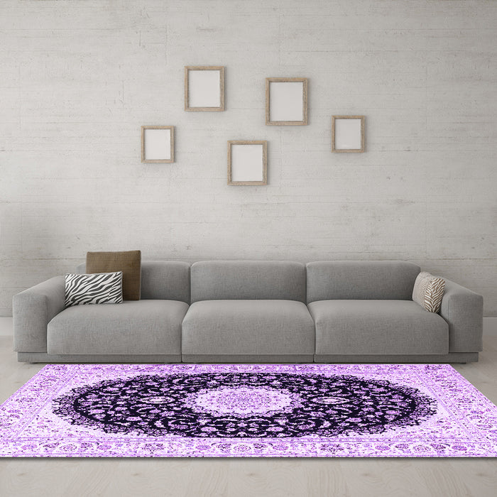 Machine Washable Persian Purple Traditional Area Rugs in a Living Room, wshtr3482pur