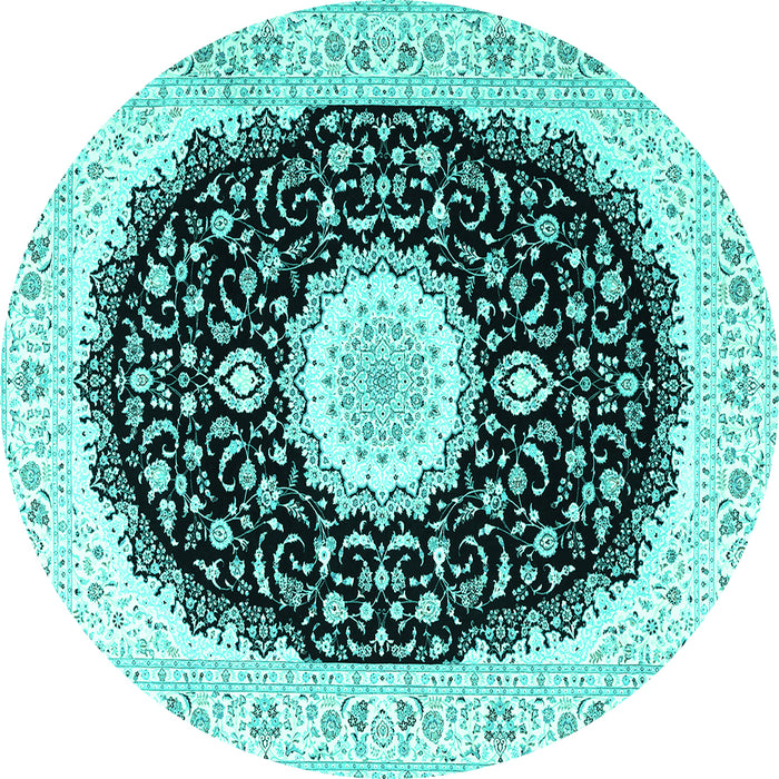 Round Machine Washable Persian Turquoise Traditional Area Rugs, wshtr3482turq