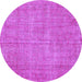 Round Machine Washable Persian Purple Bohemian Area Rugs, wshtr3483pur