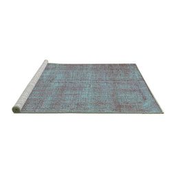 Sideview of Machine Washable Persian Turquoise Bohemian Area Rugs, wshtr3483turq