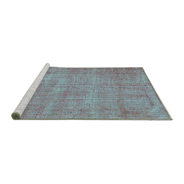 Sideview of Machine Washable Persian Turquoise Bohemian Area Rugs, wshtr3483turq