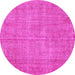 Round Machine Washable Persian Pink Bohemian Rug, wshtr3483pnk