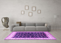 Machine Washable Persian Purple Traditional Area Rugs in a Living Room, wshtr3484pur