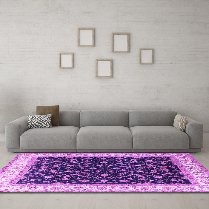 Machine Washable Persian Purple Traditional Area Rugs in a Living Room, wshtr3484pur