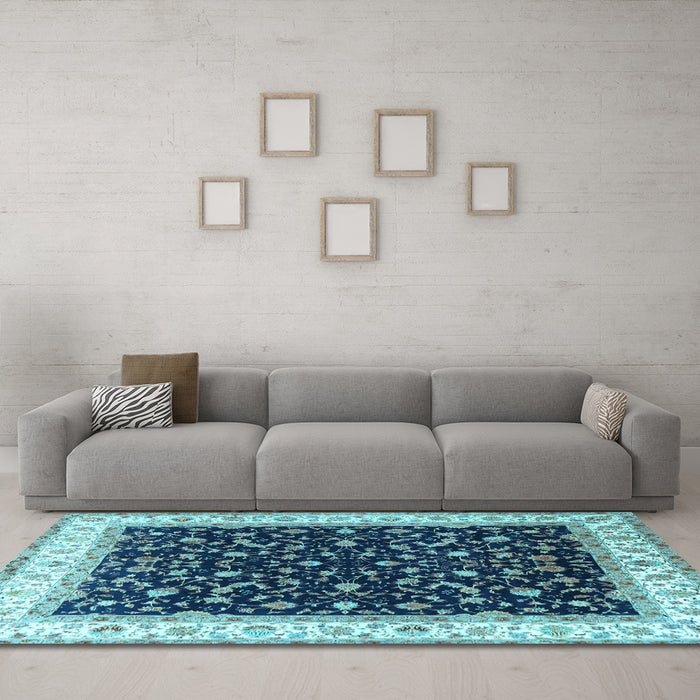 Machine Washable Persian Light Blue Traditional Rug in a Living Room, wshtr3484lblu