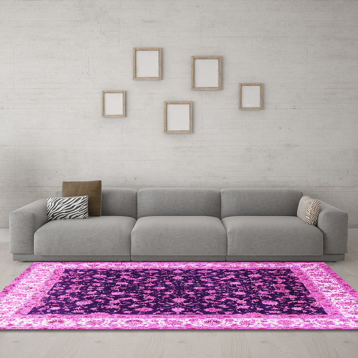 Machine Washable Persian Pink Traditional Rug in a Living Room, wshtr3484pnk