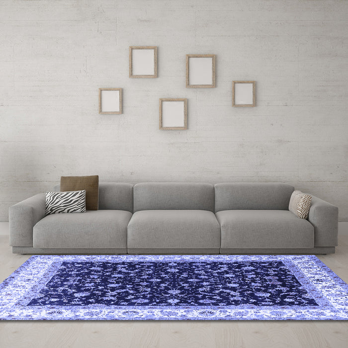 Machine Washable Persian Blue Traditional Rug in a Living Room, wshtr3484blu