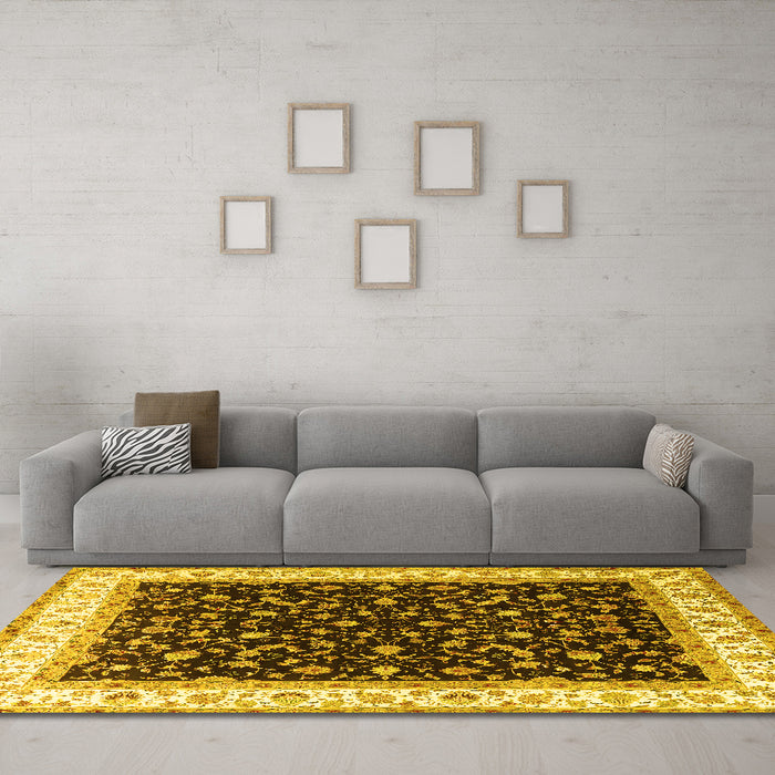Machine Washable Persian Yellow Traditional Rug in a Living Room, wshtr3484yw