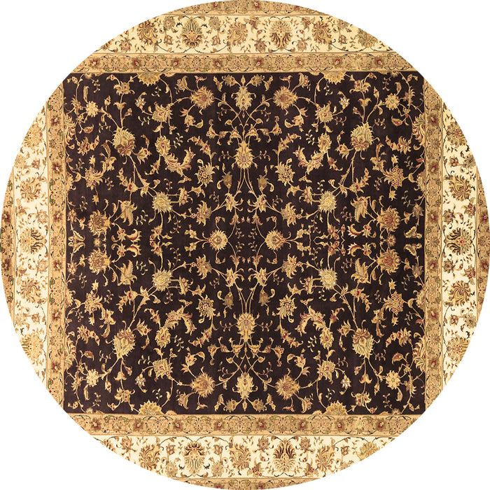 Round Persian Brown Traditional Rug, tr3484brn