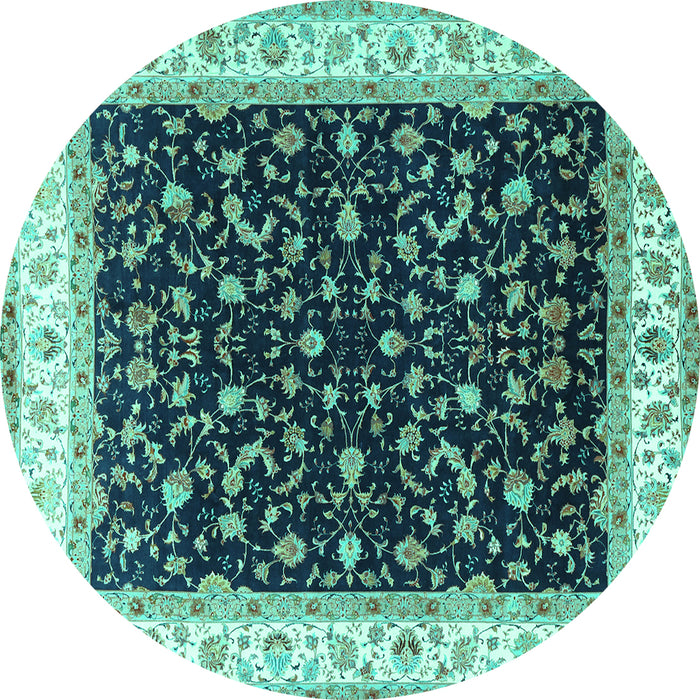 Round Persian Turquoise Traditional Rug, tr3484turq