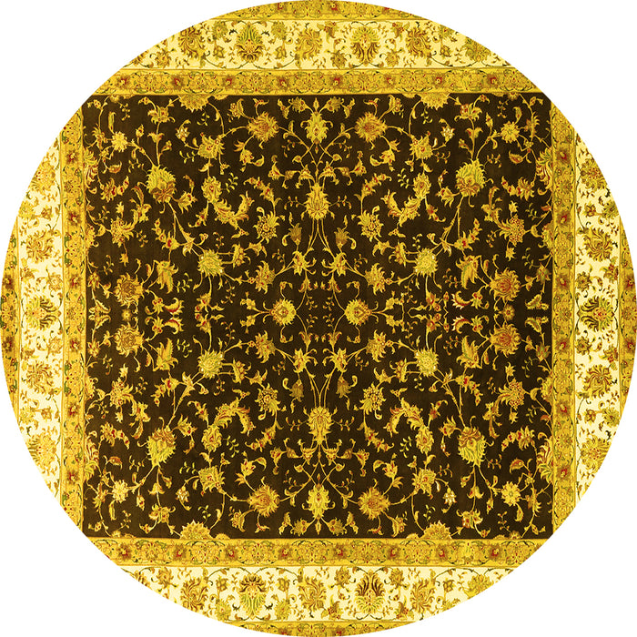 Round Machine Washable Persian Yellow Traditional Rug, wshtr3484yw