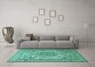 Machine Washable Persian Turquoise Traditional Area Rugs in a Living Room,, wshtr3485turq