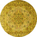 Round Machine Washable Persian Yellow Traditional Rug, wshtr3485yw