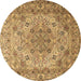 Round Persian Brown Traditional Rug, tr3485brn