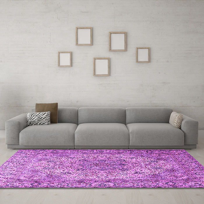 Machine Washable Persian Purple Traditional Area Rugs in a Living Room, wshtr3485pur