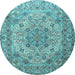 Round Machine Washable Persian Light Blue Traditional Rug, wshtr3485lblu