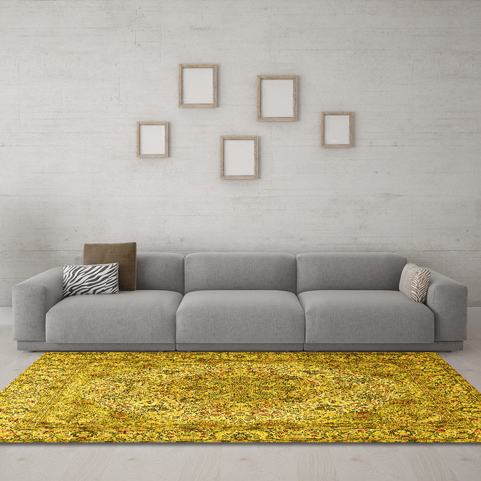 Machine Washable Persian Yellow Traditional Rug in a Living Room, wshtr3485yw