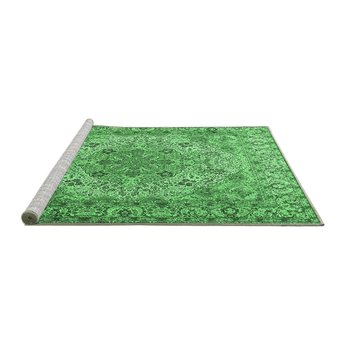 Sideview of Machine Washable Persian Emerald Green Traditional Area Rugs, wshtr3485emgrn