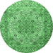 Round Machine Washable Persian Emerald Green Traditional Area Rugs, wshtr3485emgrn