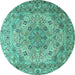 Round Machine Washable Persian Turquoise Traditional Area Rugs, wshtr3485turq