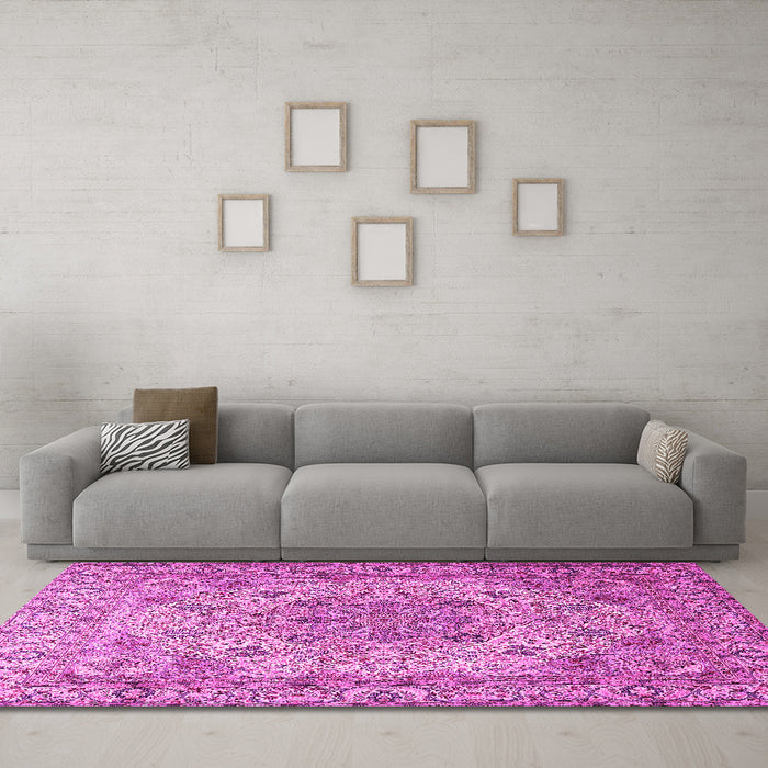 Machine Washable Persian Pink Traditional Rug in a Living Room, wshtr3485pnk