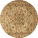 Round Machine Washable Persian Brown Traditional Rug, wshtr3485brn