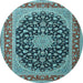 Round Medallion Light Blue Traditional Rug, tr3486lblu