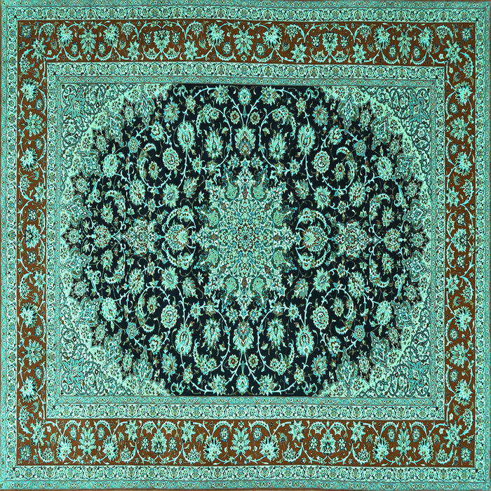 Square Machine Washable Medallion Turquoise Traditional Area Rugs, wshtr3486turq