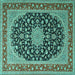 Square Machine Washable Medallion Turquoise Traditional Area Rugs, wshtr3486turq