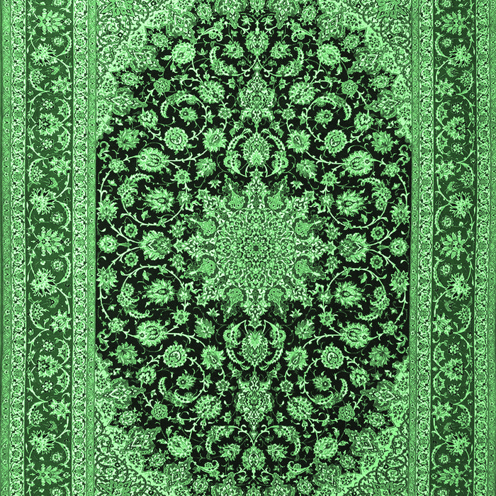 Machine Washable Medallion Emerald Green Traditional Area Rugs, wshtr3486emgrn