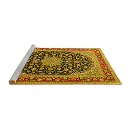 Sideview of Machine Washable Medallion Yellow Traditional Rug, wshtr3486yw