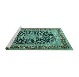 Sideview of Machine Washable Medallion Turquoise Traditional Area Rugs, wshtr3486turq