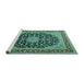 Sideview of Machine Washable Medallion Turquoise Traditional Area Rugs, wshtr3486turq