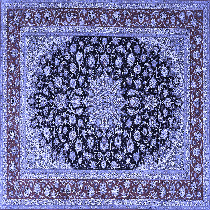 Square Machine Washable Medallion Blue Traditional Rug, wshtr3486blu