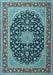 Machine Washable Medallion Light Blue Traditional Rug, wshtr3486lblu