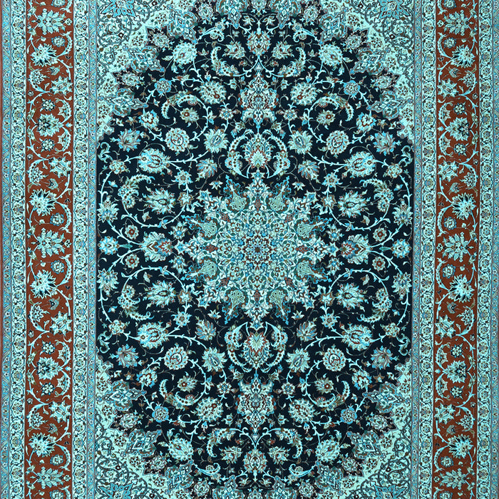 Machine Washable Medallion Light Blue Traditional Rug, wshtr3486lblu