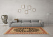 Machine Washable Medallion Brown Traditional Rug in a Living Room,, wshtr3486brn