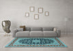 Machine Washable Medallion Light Blue Traditional Rug in a Living Room, wshtr3486lblu