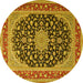 Round Machine Washable Medallion Yellow Traditional Rug, wshtr3486yw